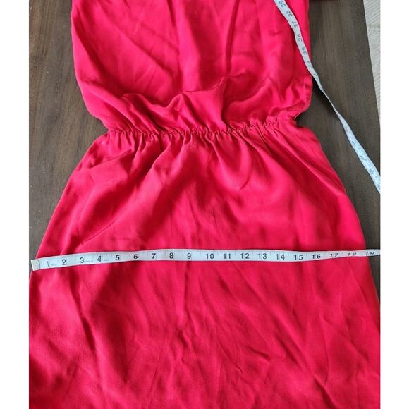 Mason Women's Size 2 One Shoulder Ruched Elastic Waist Silk Mini Dress Red - Picture 9 of 13